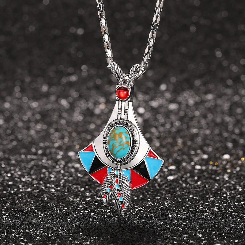 Womens Antique Silver Vintage Bohemian-Style Pendant Necklace