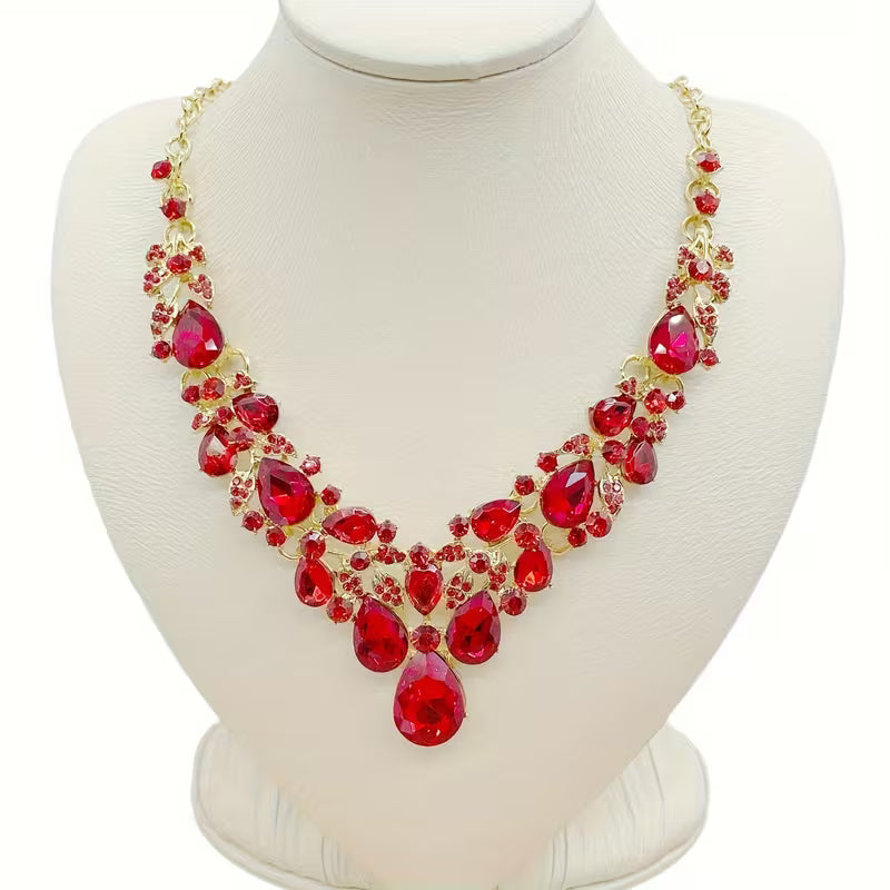 Sparkling Rhinestone Glass Necklace - -Plated Wedding & Suitable for Weddings, Galas, Year-Round Wear - Luxury Vintage Glass Bead Necklace