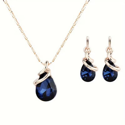 Water Drop Pendant Necklace & Earrings Set - Zinc Alloy, Perfect for Christmas, New Year's, Parties & Birthdays, Simple Style, Simple Style