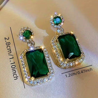 Synthetic Synthetic Synthetic Zircon Dangle Earrings in Green Luxury Square - Shimmering Jewelry for Weddings, Parties, And Daily Wear, Ideal May Birthstone Present for Valentine'S Day, Teacher'S Day, Graduation, Suitable for Teens