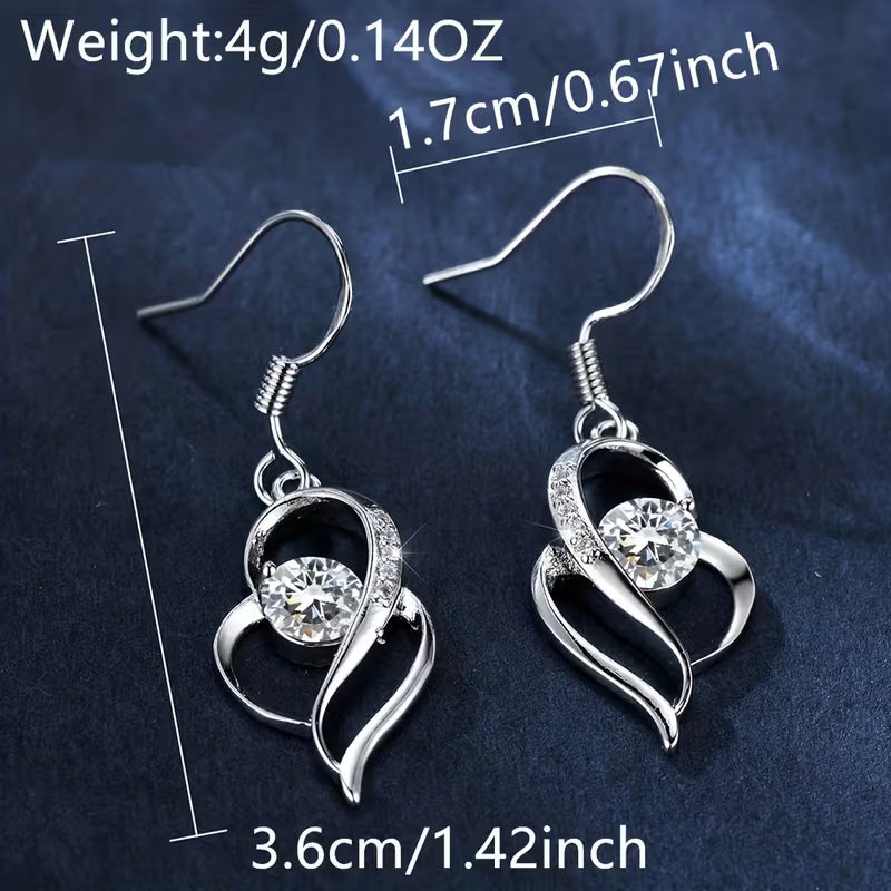 Fashion Silvery Color Love Heart Synthetic Zirconia Hook Earrings Love Temperament Female Angel Wing Drop Dangle Earrings