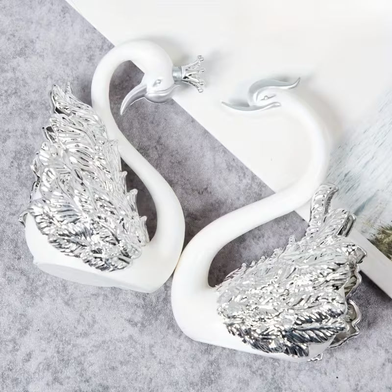 2pcs Handmade Swan Crown Sculpture Statue - Elegant Swan Neck & Crown Figure, Smooth Surface / Decor, Plastic/Resin Bookend for Shelf, Car Display - Christmas/Birthday Gift (Handmade Collectible)
