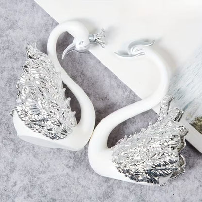 2pcs Handmade Swan Crown Sculpture Statue - Elegant Swan Neck & Crown Figure, Smooth Surface / Decor, Plastic/Resin Bookend for Shelf, Car Display - Christmas/Birthday Gift (Handmade Collectible)