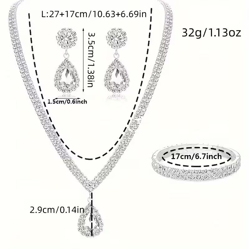 Wedding Dress Necklace and Earrings Set, Two-Piece Jewelry for Bridal Evening Party Accessories