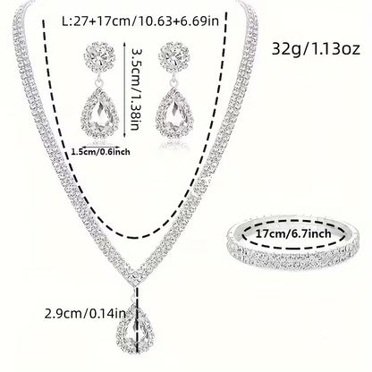 Wedding Dress Necklace and Earrings Set, Two-Piece Jewelry for Bridal Evening Party Accessories