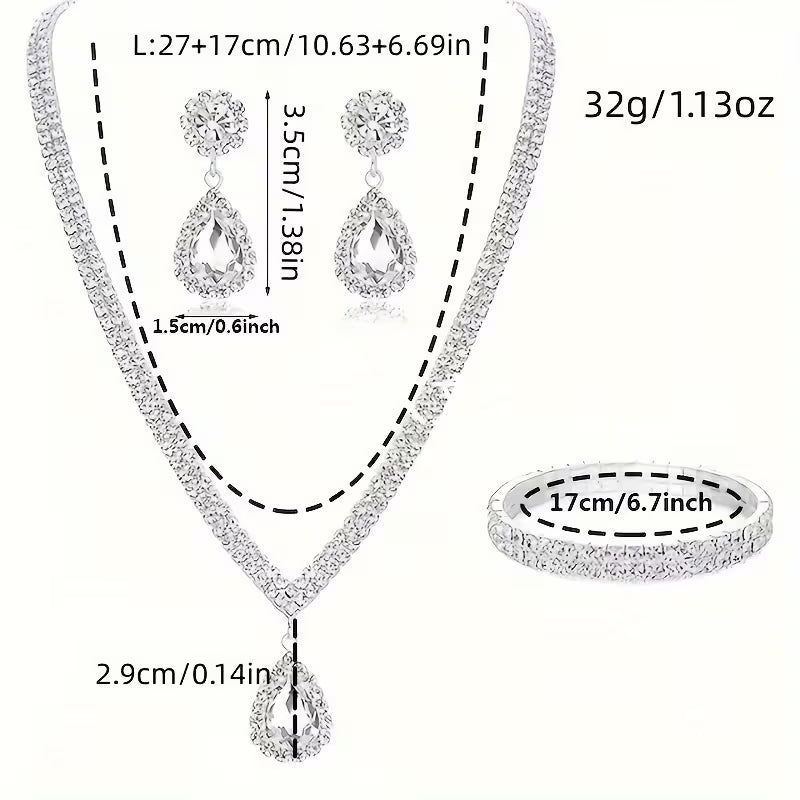 Wedding Dress Necklace and Earrings Set, Two-Piece Jewelry for Bridal Evening Party Accessories