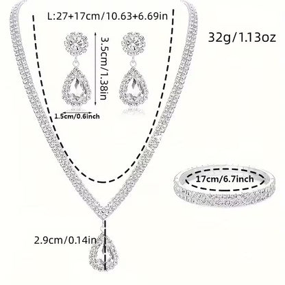 Wedding Dress Necklace and Earrings Set, Two-Piece Jewelry for Bridal Evening Party Accessories