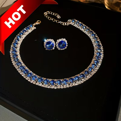 Luxury Green Necklace and Earrings Set, Sexy & Simple Style, Fashion Jewelry for Women, Elegant Evening Party Accessories Gifts for Eid