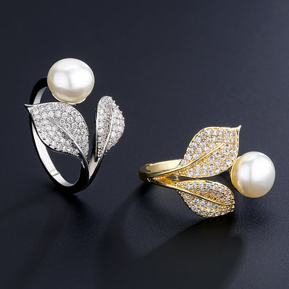 Exquisite Leaf Zircon Open Ring
