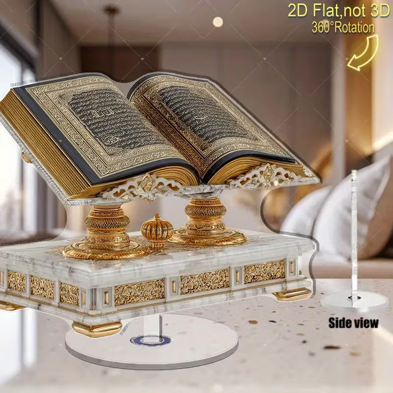 2D Flat Rotating Acrylic Islamic Replica | 360° Rotating Stand, Golden and Black Design for Spiritual Display, Ideal for Home Decor, Gift for New Home, Christmas, Halloween, No Electricity Needed, Collectible Islamic Art Decor