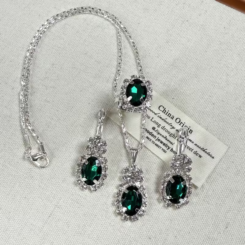 4pcs Exquisite Versatile Fashion Jewelry Rhinestone Silvery Collarbone Chain Earrings Ring Set for Women's Daily and Festive Wear