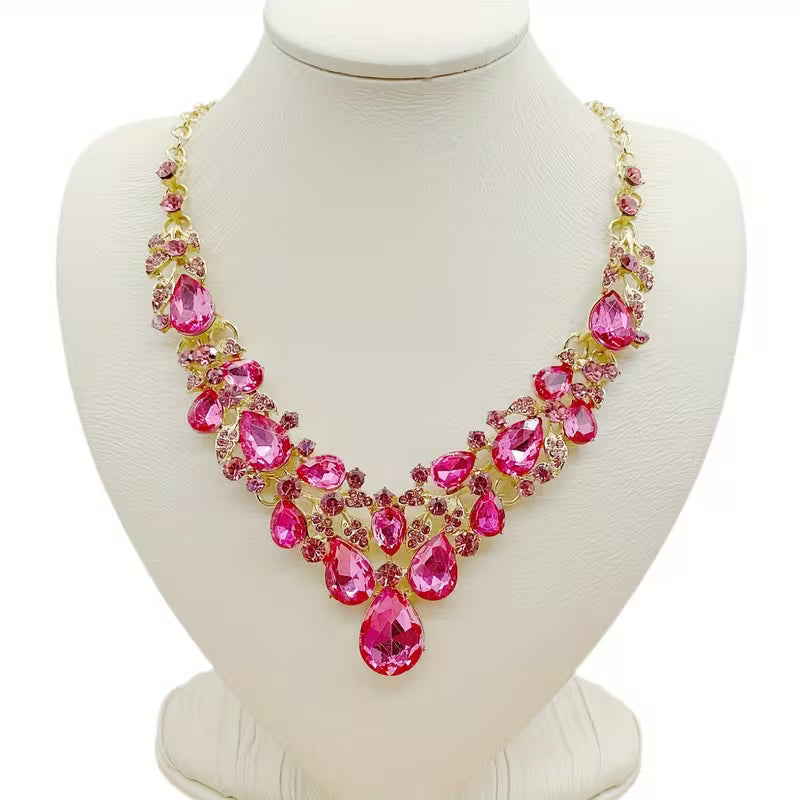 Sparkling Rhinestone Glass Necklace - -Plated Wedding & Suitable for Weddings, Galas, Year-Round Wear - Luxury Vintage Glass Bead Necklace