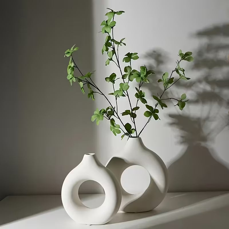1pc Modern Nordic Style Donut Vase - Geometric Round Design Home Living Room Decoration, Plastic Flower Art Center Ornament