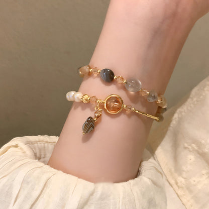 Jade Double-circle Pearl Crystal Bracelet