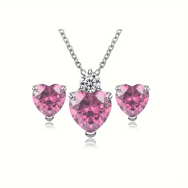 2pcs Exquisite Fashion Earrings and Necklace | Versatile Alloy Jewelry with Plated K and Mosaic, Silvery Color, For Teenager