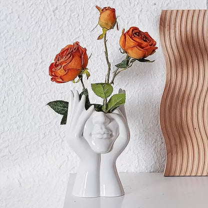 1 Creative Face Vase Pen Holder, Multifunctional Makeup Brush Organizer, Modern Minimalist Art Decorative Piece for Desktop Home Office Organization
