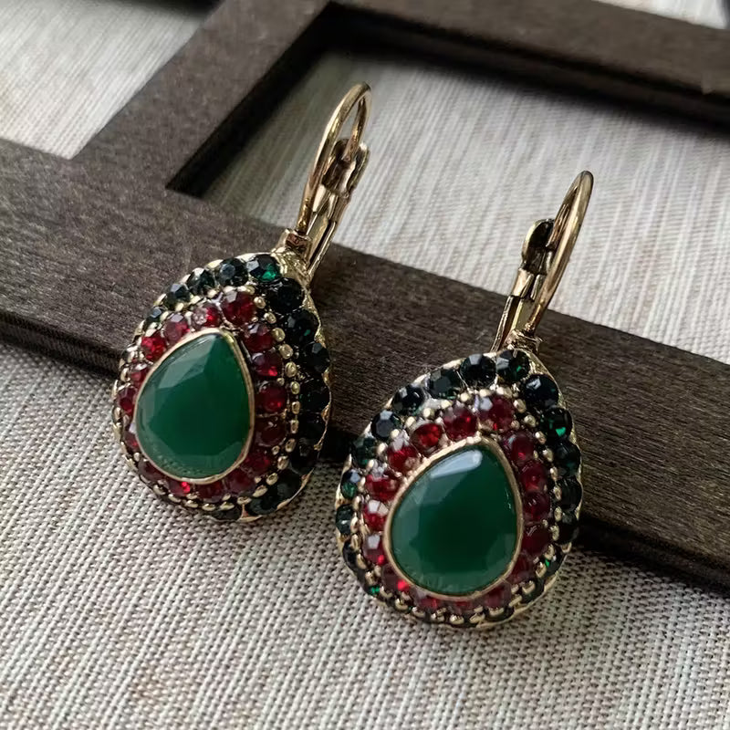 Classic Teardrop Resin Earrings for Women, Vintage Artificial Turquoise Rhinestone Hook Earrings, Gift for Loved Ones and Friends, Birthday Party Gift