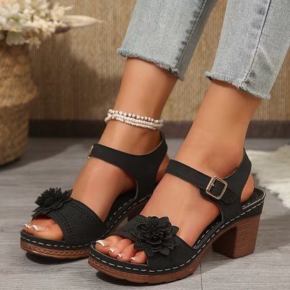 Women's High-heeled Sandals, Solid Color, Soft Floral, Lightweight, Women Shoes