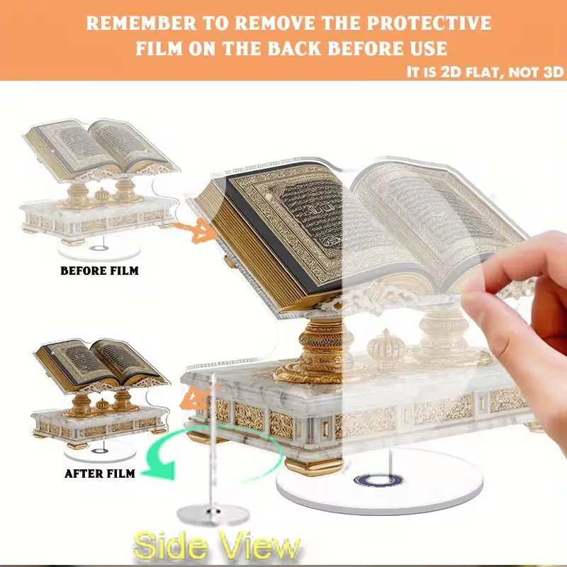 2D Flat Rotating Acrylic Islamic Replica | 360° Rotating Stand, Golden and Black Design for Spiritual Display, Ideal for Home Decor, Gift for New Home, Christmas, Halloween, No Electricity Needed, Collectible Islamic Art Decor
