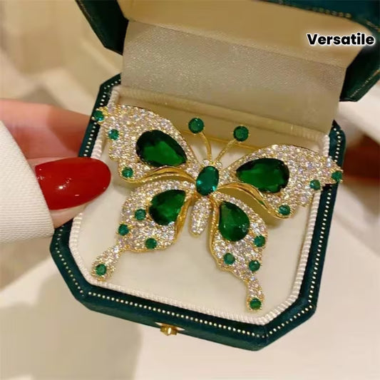 1pc Elegant Vintage Green Butterfly Brooch Pin, Luxury Alloy, 18K Golden Plated, with Artificial Crystal, for Mardi Gras Day, Party and Banquet Accessory, All-Season Versatile Jewelry