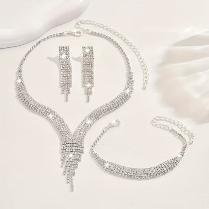 Exquisite Sparkling Necklace And Earring Set, Bridal Accessories for Wedding Dresses And Evening Events.