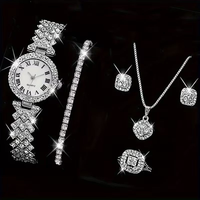 6pcs Set of Elegant Gold-Tone Round Alloy Quartz Watches for Women, a Classic And Versatile Choice