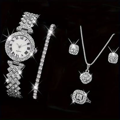 6pcs Set of Elegant Gold-Tone Round Alloy Quartz Watches for Women, a Classic And Versatile Choice