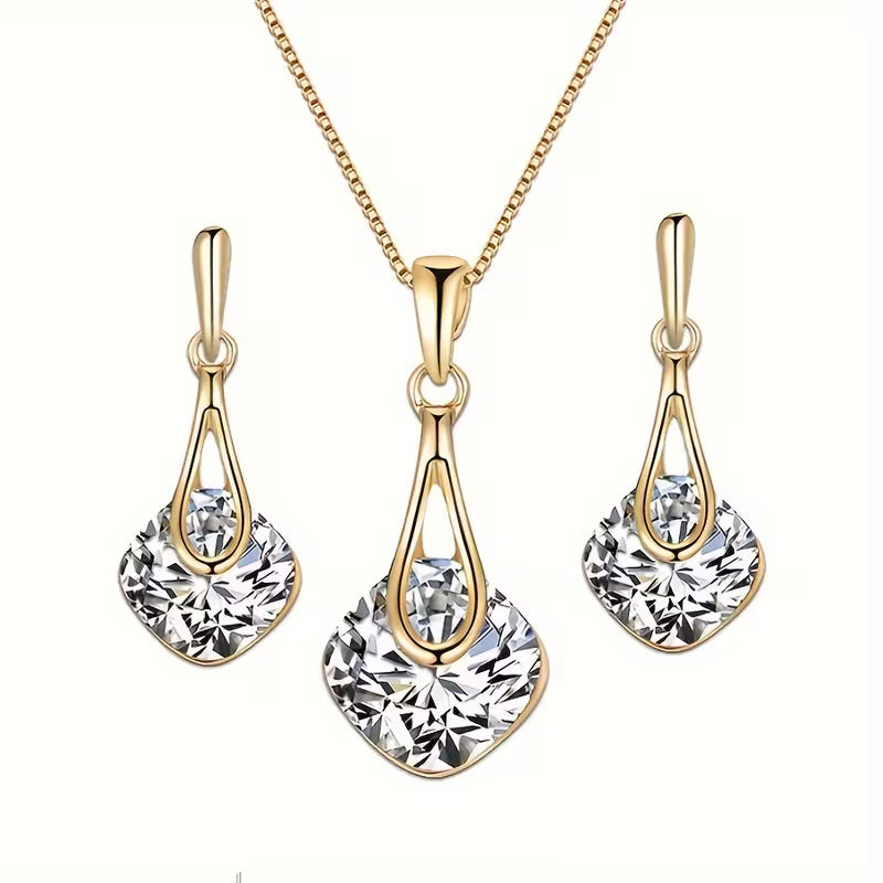 A Necklace And a Pair of Earrings, a Personalized Square Jewelry Gift Set for Mother'S Day, Featuring Alloy-Plated Glass Additions