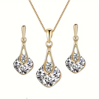 A Necklace And a Pair of Earrings, a Personalized Square Jewelry Gift Set for Mother'S Day, Featuring Alloy-Plated Glass Additions