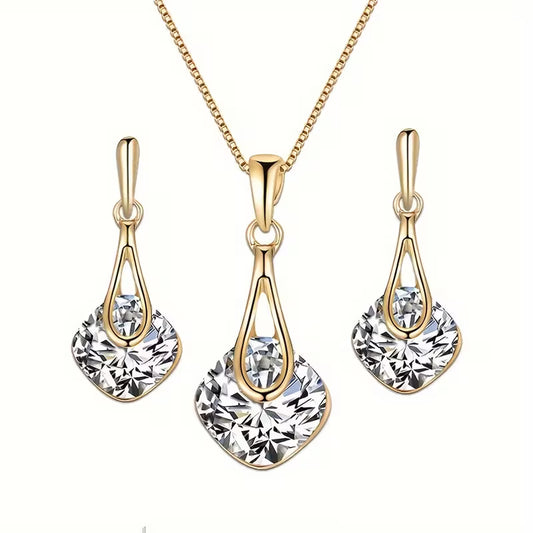 A Necklace And a Pair of Earrings, a Personalized Square Jewelry Gift Set for Mother'S Day, Featuring Alloy-Plated Glass Additions