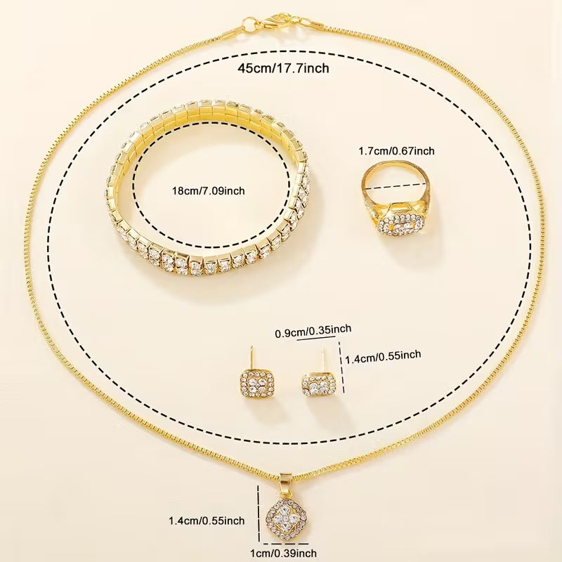 Glamorous 6pcs Women's Quartz Watch & Jewelry Set - Luxury Rhinestone, Square Sparkling Design - Perfect for Valentine's, Easter, Mother's Day Gifts