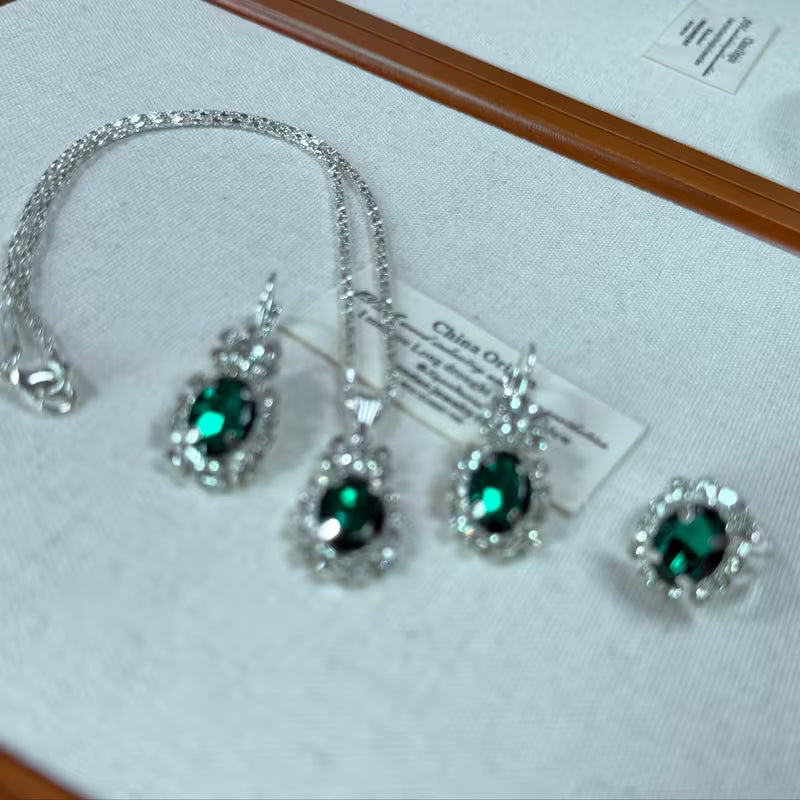 4pcs Exquisite Versatile Fashion Jewelry Rhinestone Silvery Collarbone Chain Earrings Ring Set for Women's Daily and Festive Wear