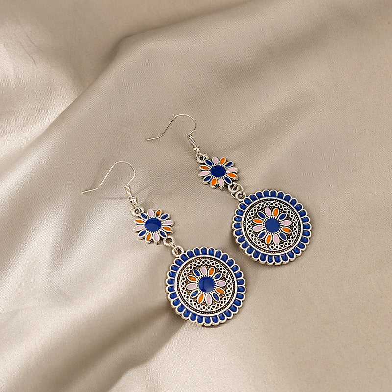 Exaggerated Retro Bohemian Round Sunflower Earrings