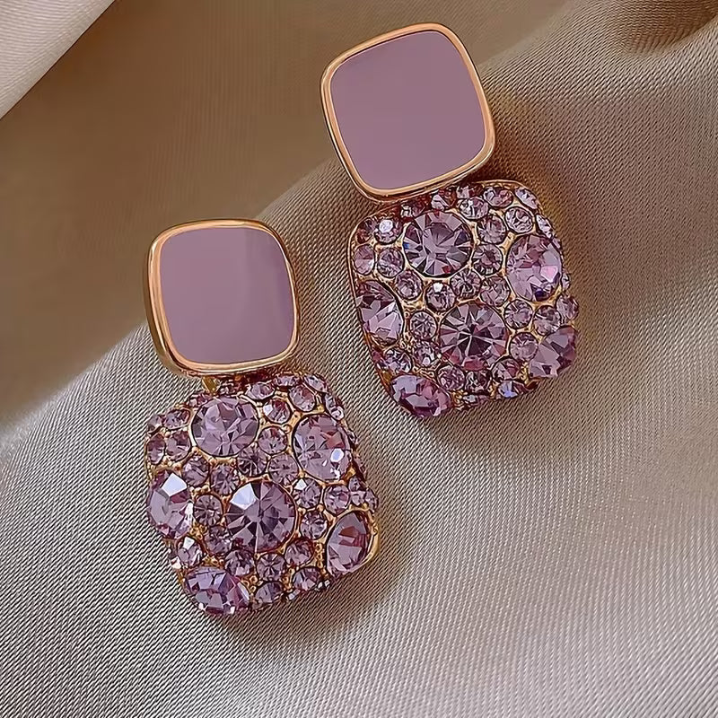 1 Pair of Elegant Women's Heart Square Pendant Earrings, Suitable for Summer, Beach, Party, Wedding, Daily Wear, Holiday, Valentine's Day, Mother's Day, Gift