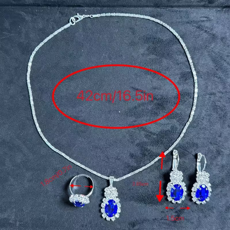 4pcs Exquisite Versatile Fashion Jewelry Rhinestone Silvery Collarbone Chain Earrings Ring Set for Women's Daily and Festive Wear
