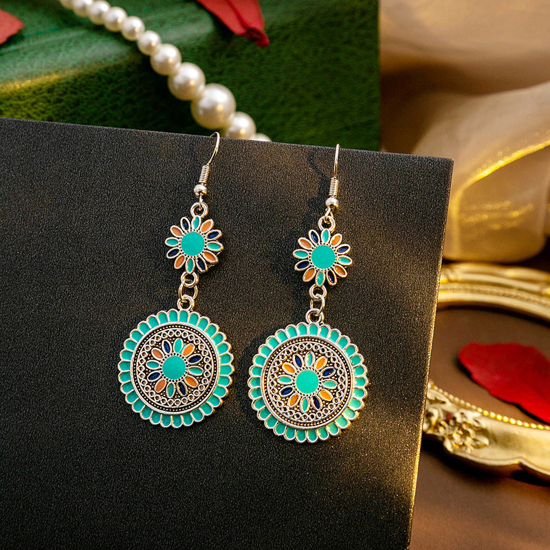 Exaggerated Retro Bohemian Round Sunflower Earrings