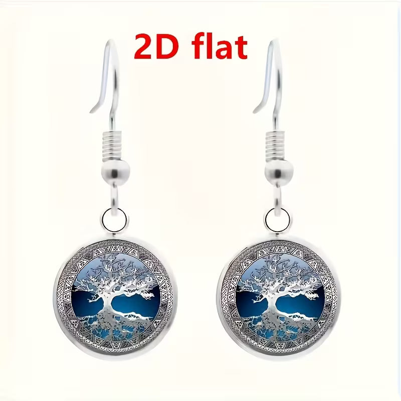 2D Flat, 2D flat Fashion Charms Celtic Tree of Life Glass alloy Cabochon Necklace & Earrings & Bangle Set(Totally 4pcs) Jewelry Necklace Stud Earrings Bracelet Bangle Set for Women's Jewelry Creative Gifts, 2D Flat