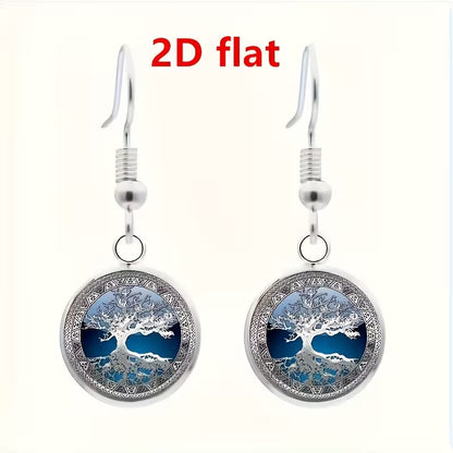 2D Flat, 2D flat Fashion Charms Celtic Tree of Life Glass alloy Cabochon Necklace & Earrings & Bangle Set(Totally 4pcs) Jewelry Necklace Stud Earrings Bracelet Bangle Set for Women's Jewelry Creative Gifts, 2D Flat