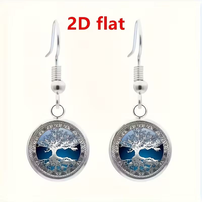 2D Flat, 2D flat Fashion Charms Celtic Tree of Life Glass alloy Cabochon Necklace & Earrings & Bangle Set(Totally 4pcs) Jewelry Necklace Stud Earrings Bracelet Bangle Set for Women's Jewelry Creative Gifts, 2D Flat