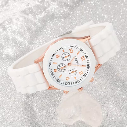 5pcs Set Women's Quartz Watch & Bracelet Collection - Elegant Casual Analog Watch Set with Durable Silicone Strap, Matching Bracelets for Birthdays, Weddings, Christmas Gifts - Stylish Watch Set for Daily Wear & Special Occasions (for her)