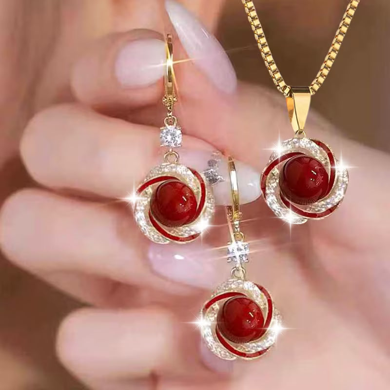 3pcsShining luxury elegant personality new creativity fashion simple necklace earrings party commemorative jewelry versatile and exquisite Christmas birthday gift