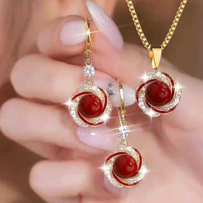 3pcsShining luxury elegant personality new creativity fashion simple necklace earrings party commemorative jewelry versatile and exquisite Christmas birthday gift