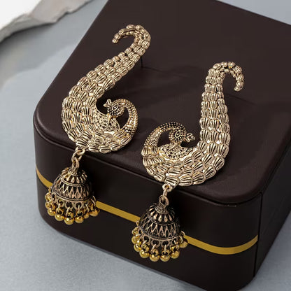 A Pair of Elegant Vintage Indian-Style Peacock Chandelier Earrings for Women, Perfect for Festivals, Birthdays, Dates, Parties, And Vacations
