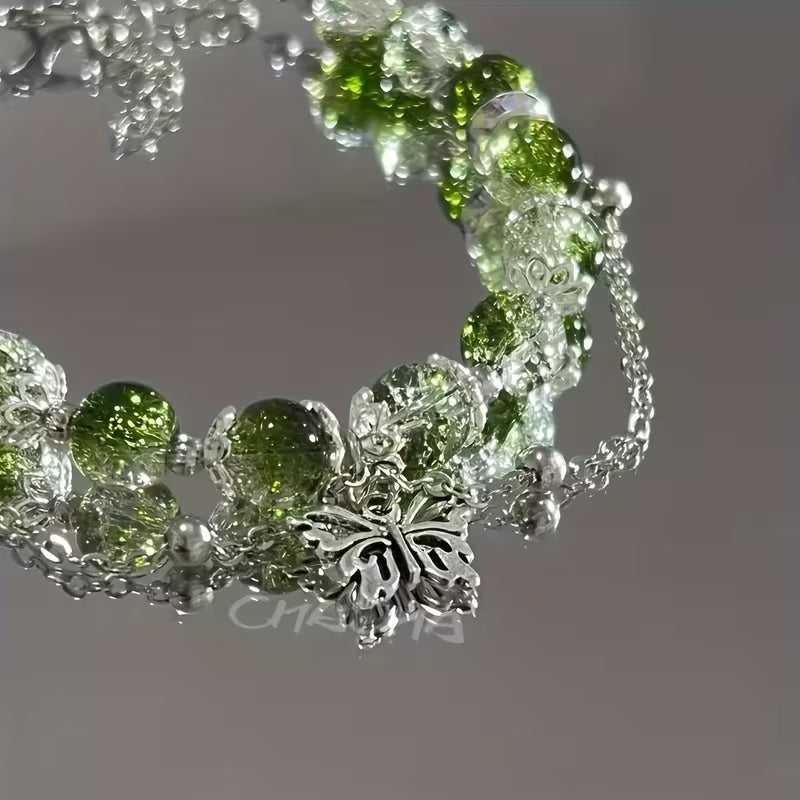 An Elegant And Minimalist Green Forest-Themed Butterfly Pendant Bracelet, Perfect As a Gift for Couples Or Close Friends