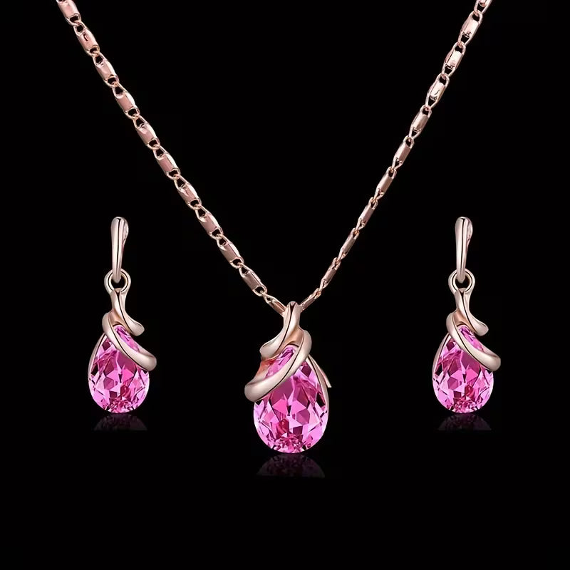 Water Drop Pendant Necklace & Earrings Set - Zinc Alloy, Perfect for Christmas, New Year's, Parties & Birthdays, Simple Style, Simple Style