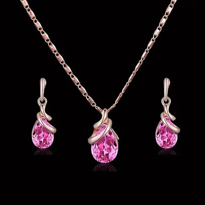 Water Drop Pendant Necklace & Earrings Set - Zinc Alloy, Perfect for Christmas, New Year's, Parties & Birthdays, Simple Style, Simple Style