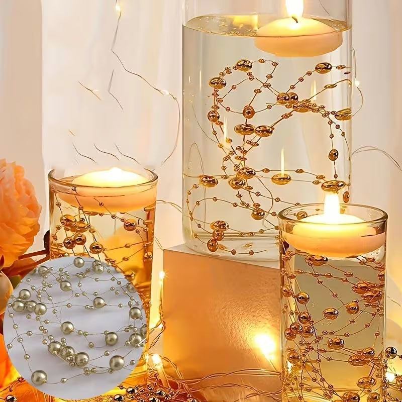 A Pack of 5, Floating Candle Vase Filler Pearl Strands, Wedding Table Decoration, Imitation Pearl Bead Chains
