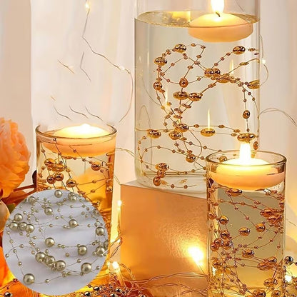 A Pack of 5, Floating Candle Vase Filler Pearl Strands, Wedding Table Decoration, Imitation Pearl Bead Chains