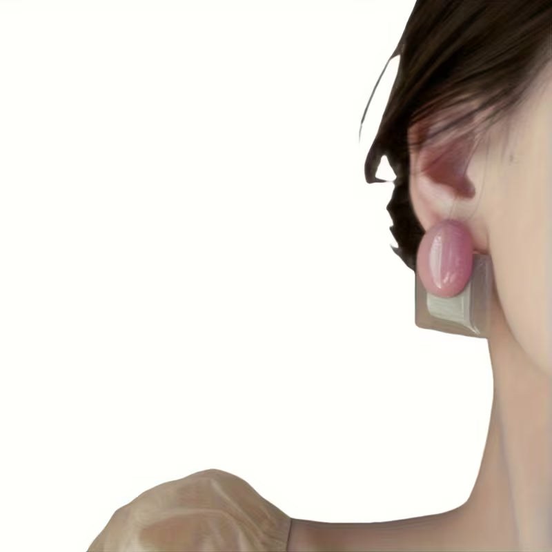 Retro Hong Kong Style Contrasting Color Resin Stud Earrings for Women, New 2025 Model, Suitable for Round Faces, Creates a Smaller Appearance, Lightweight Luxury Feel