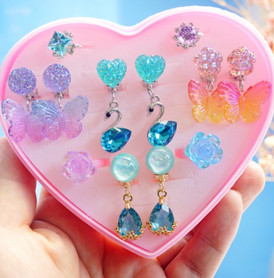 Girls Children's Gem Swan Ear Ornaments